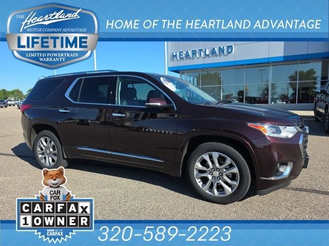 2020 Chevrolet Traverse Premier in Black Cherry Metallic — front three-quarter view