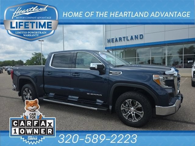 2020 GMC Sierra 1500 SLE in Pacific Blue Metallic — front three-quarter view